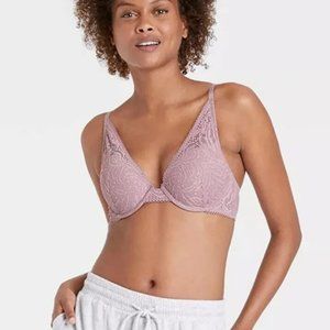 Auden Women's Lace Plunge Push-up Bra Underwire